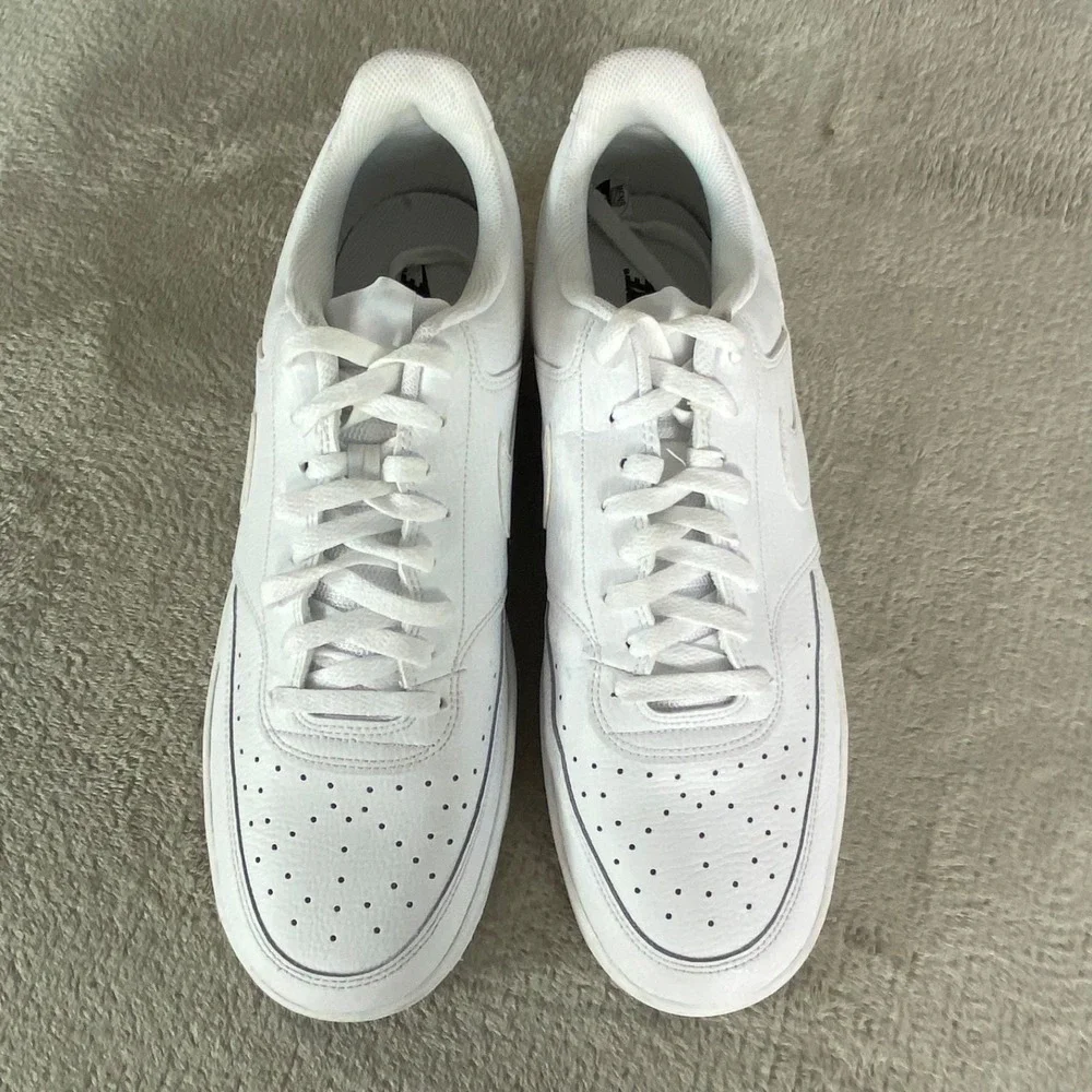 Nike Court Vision Mens Sneakers Shoes Size 13 Triple White Leather NEW